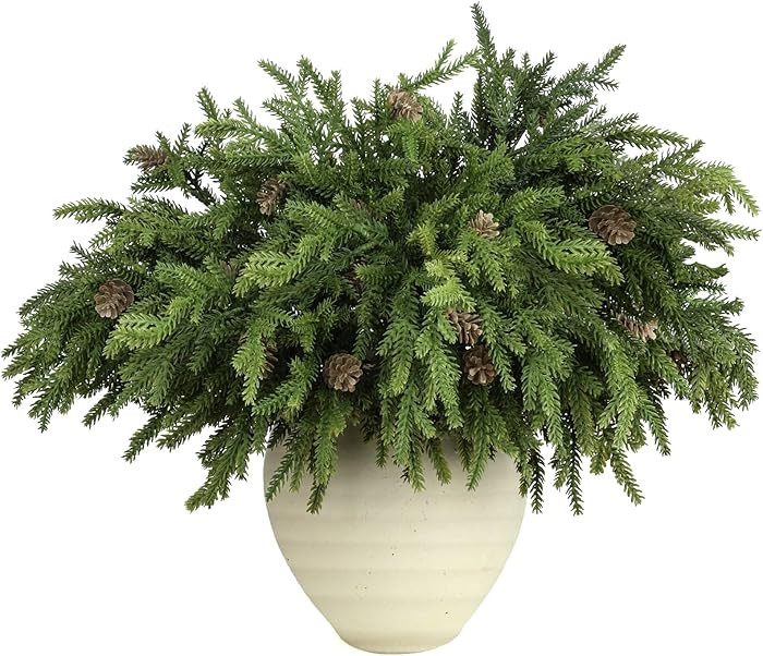 12 Pcs Christmas Greenery Stems with Pinecones Soft Bendable Naturally Droop Realistic Artificial... | Amazon (US)
