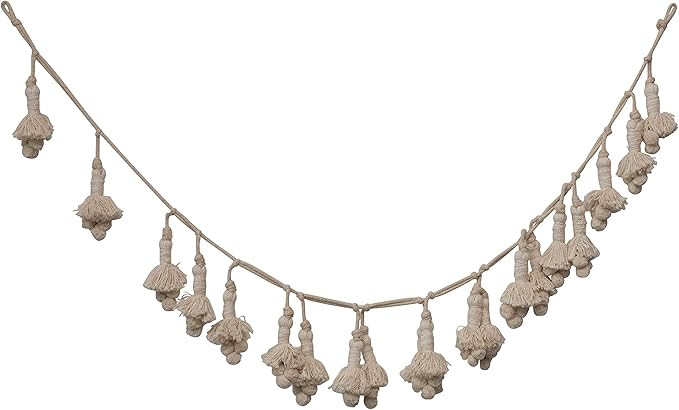 Creative Co-op 72" L Handwoven Cotton Tassel Garland, Cream (Renewed) | Amazon (US)