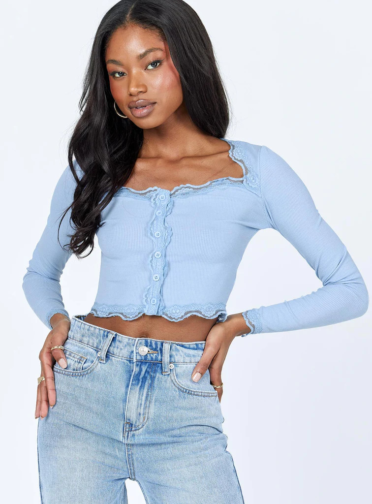 Rainey Long Sleeve Top Blue | Princess Polly US
