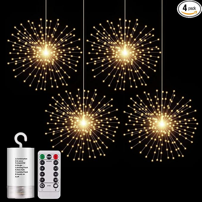 4 Pack Starburst Sphere Lights,200 LED Firework Lights, 8 Modes Dimmable Remote Control Waterproo... | Amazon (US)