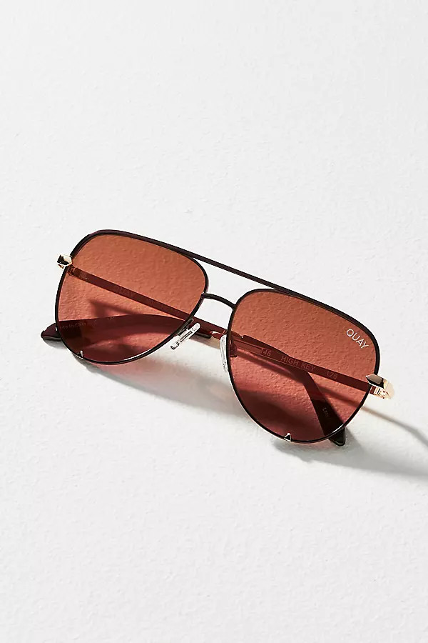 Quay High Key Mini Sunglasses By Quay in Brown | Anthropologie (US)