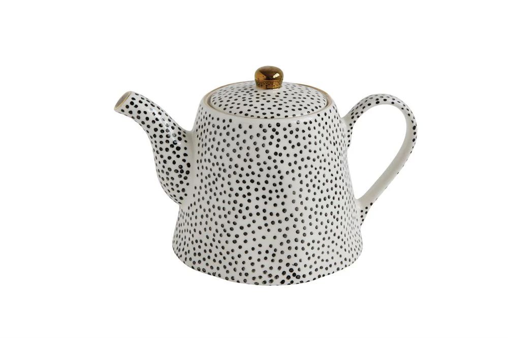 Stoneware Teapot in White w/ Black Dots & Gold Electroplating – BURKE DECOR | Burke Decor