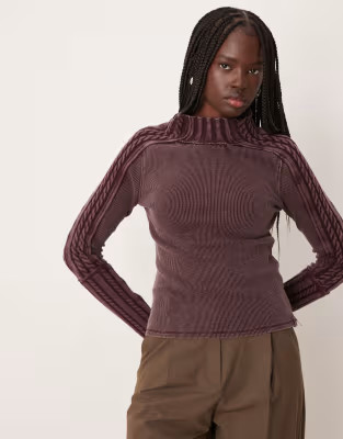 Free People breezy high neck ribbed long sleeve knit in vintage grape | ASOS (Global)