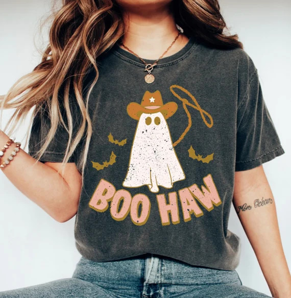 Boo Haw Western Shirt, Ghost Halloween Shirt, Retro Halloween Shirt, cute Fall Shirt, Fall Graphi... | Etsy (US)