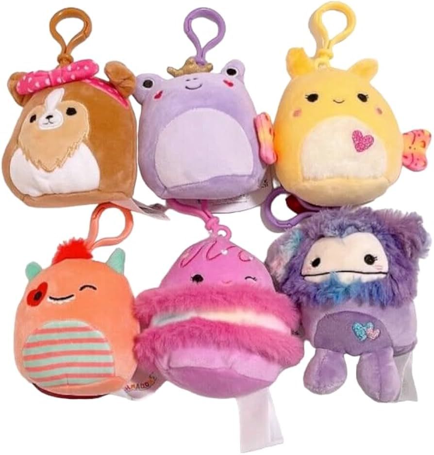 Squishmallows 2024 Valentine Squad Set of 6 Assorted 3.5" Mini Clip On Keychain Plush Doll | Amazon (US)