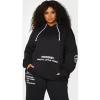 PrettyLittleThingPlus Black Oversized Fit Graphic Printed Hoodie | PrettyLittleThing US
