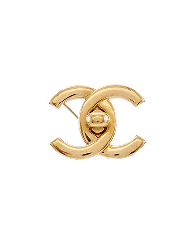 Chanel Gold-Tone CC Turnlock Brooch | Ruelala
