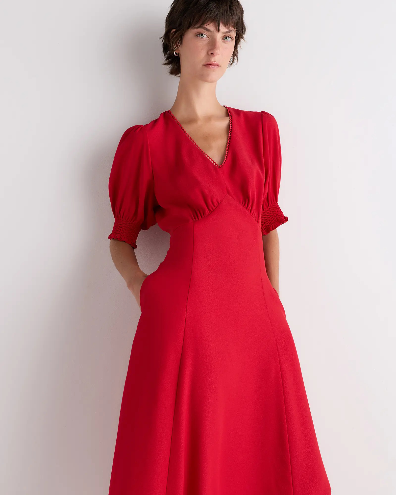 Matte Crepe Puff Sleeve Midi Dress | Quince