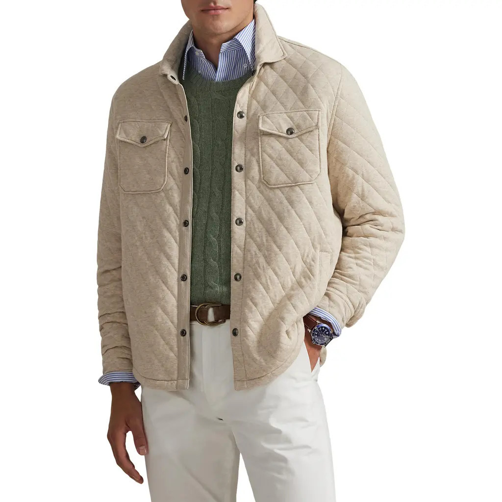 Polo Ralph Lauren Quilted Jersey Overshirt in Expedition Dune Heather at Nordstrom, Size Xx-Large | Nordstrom