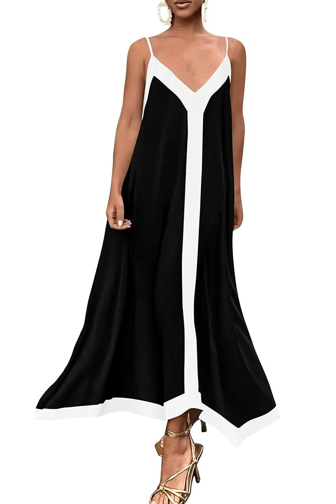 PRETTYGARDEN Women's Flowy Maxi Dress 2025 Summer Sleeveless V Neck Spaghetti Strap Elegant Weddi... | Amazon (US)
