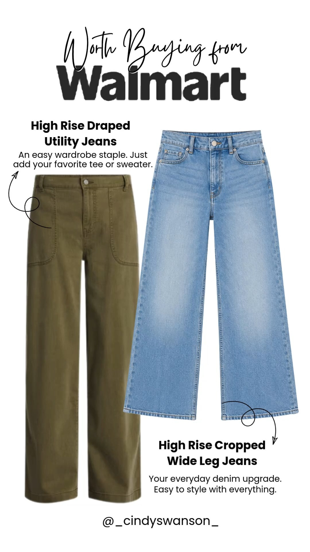 These Walmart jeans have quickly become two of my favorite pairs! The high-rise utility jeans are a great alternative to everyday denim, and the cropped wide-leg jeans have that premium look and feel without the premium price. Both are comfortable, flattering, and easy to style with everything from tees to sweaters.

💡 LTK MADE EASY
❤️ Heart = Support my posts!
🔖 Save = Get sale & restock alerts
📋 Lists = Keep favorites organized
📲 Share = Send lists and products to a friend. Hello, Christmas List!
💬 Comment = Ask me anything about what I’m wearing.:-) 

 #LTKootd #LTKOver40 #LTKSaleAlert