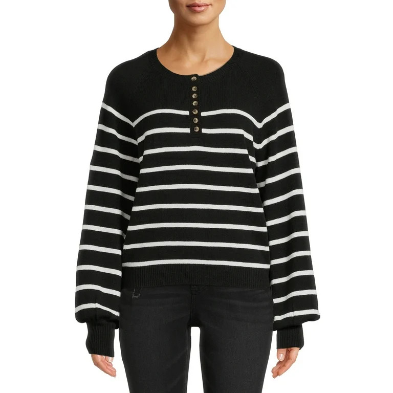 Time and Tru Women's Long Sleeve Henley Sweater | Walmart (US)