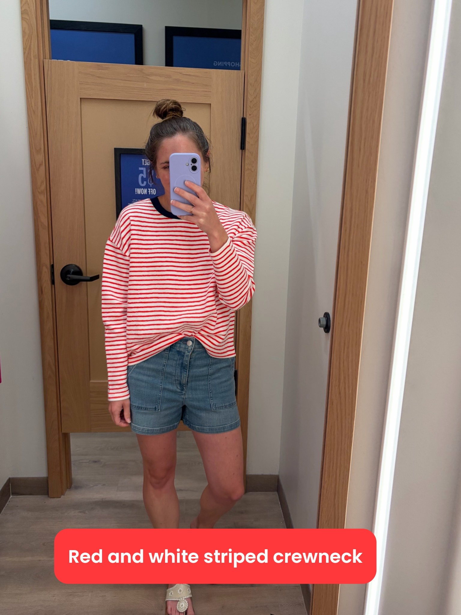 Red and white striped crewneck with cute denim shorts! Cute end of summer outfit idea. Perfect on the go casual style.

#LTKdayinmylife #LTKgrwm #LTKmomlife