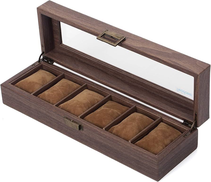READAEER Watch Box 6-Slots with Real Glass Topped,Wood Grain PU Watch Display Storage Case,as a G... | Amazon (UK)