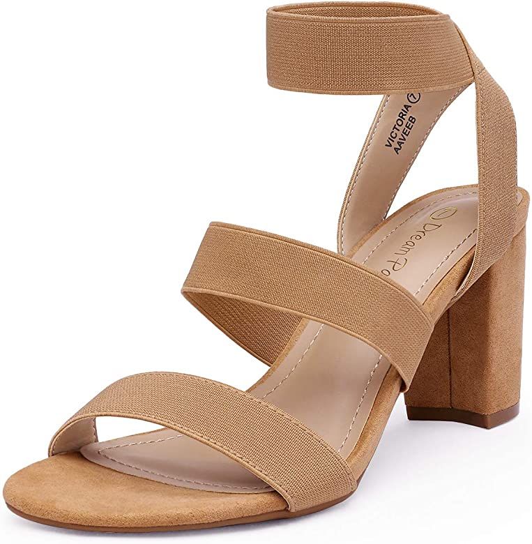 DREAM PAIRS Women's Open Toe High Chunky Elastic Strap Dress Heel Sandals | Amazon (US)