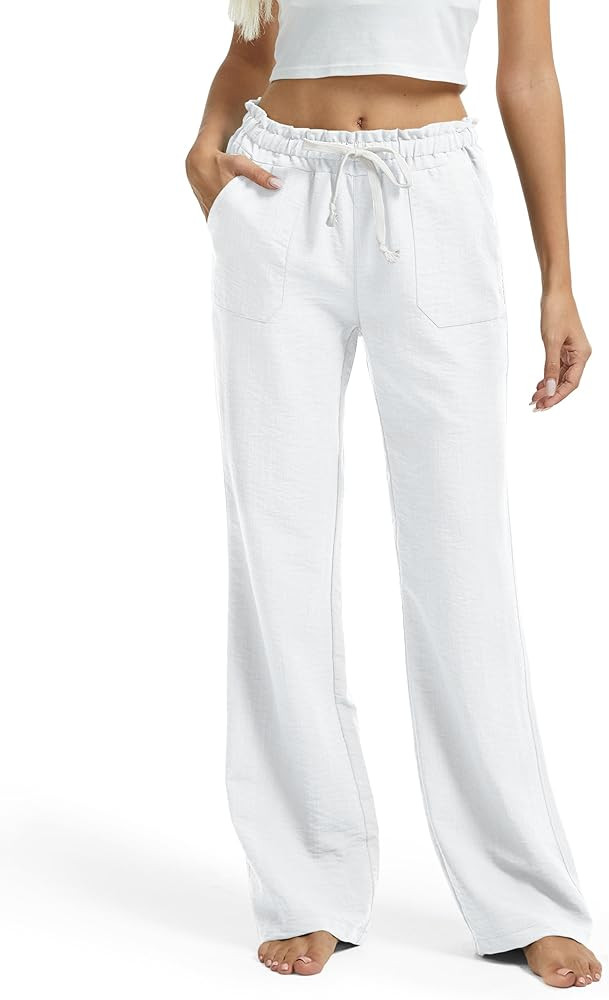 SEVEGO Tall Women Casual Linen Pants 30"/32"/34"/36" Inseam Drawstring Smocked Waist Beach Summer... | Amazon (US)