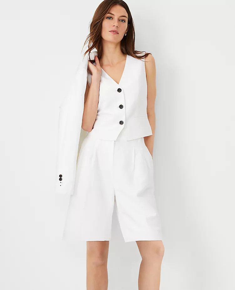 Pleated Long Shorts in Linen Blend | Ann Taylor (US)
