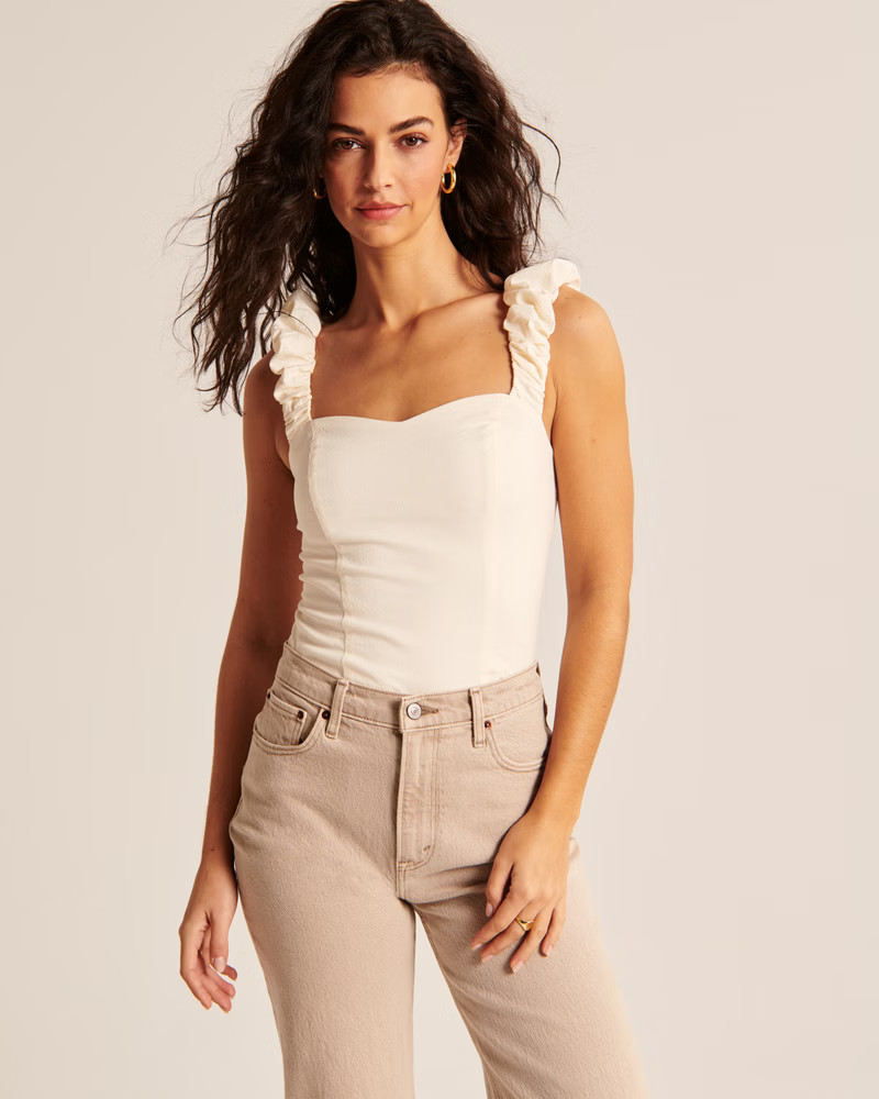 Women's Scrunchie Strap Ruffle Top | Women's New Arrivals | Abercrombie.com | Abercrombie & Fitch (UK)