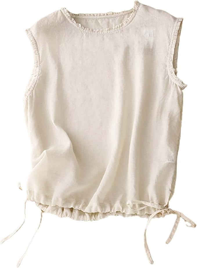 Women's Round Neck Sleeveless Vest Cotton And Linen Light And Simple Short Vest Brand Top Women | Amazon (US)