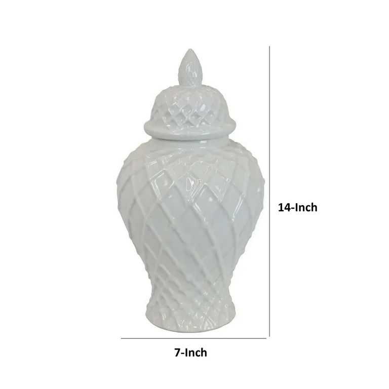 Livie 14 Inch Temple Ginger Jar - Geometric Design - Dome Lid - Ceramic - White | Walmart (US)