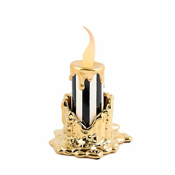 Haunted House Short Gold Candle Holder & Illuminated Striped Candle Set | MacKenzie-Childs