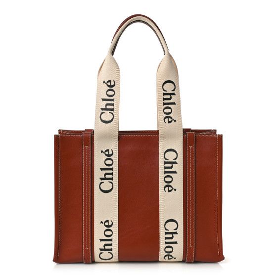 Calfskin Canvas Small Woody Tote Sepia Brown | FASHIONPHILE (US)