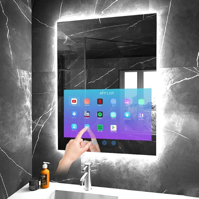 32"x24" Smart Waterproof Anti-Fog Vanity Mirror with Built-in 21.5" Touch Display, Android OS, Ad... | Amazon (US)