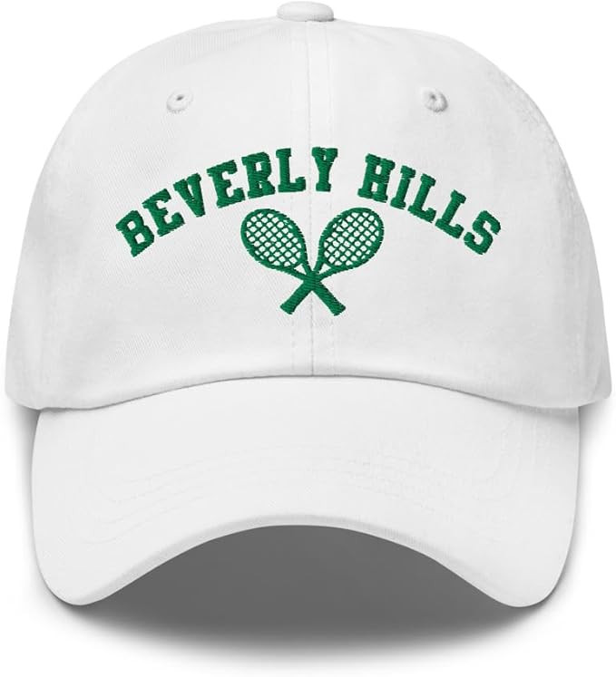Winnie Rose Apparel Beverly Hills Tennis Embroidered Dad Hat White/Green | Amazon (US)