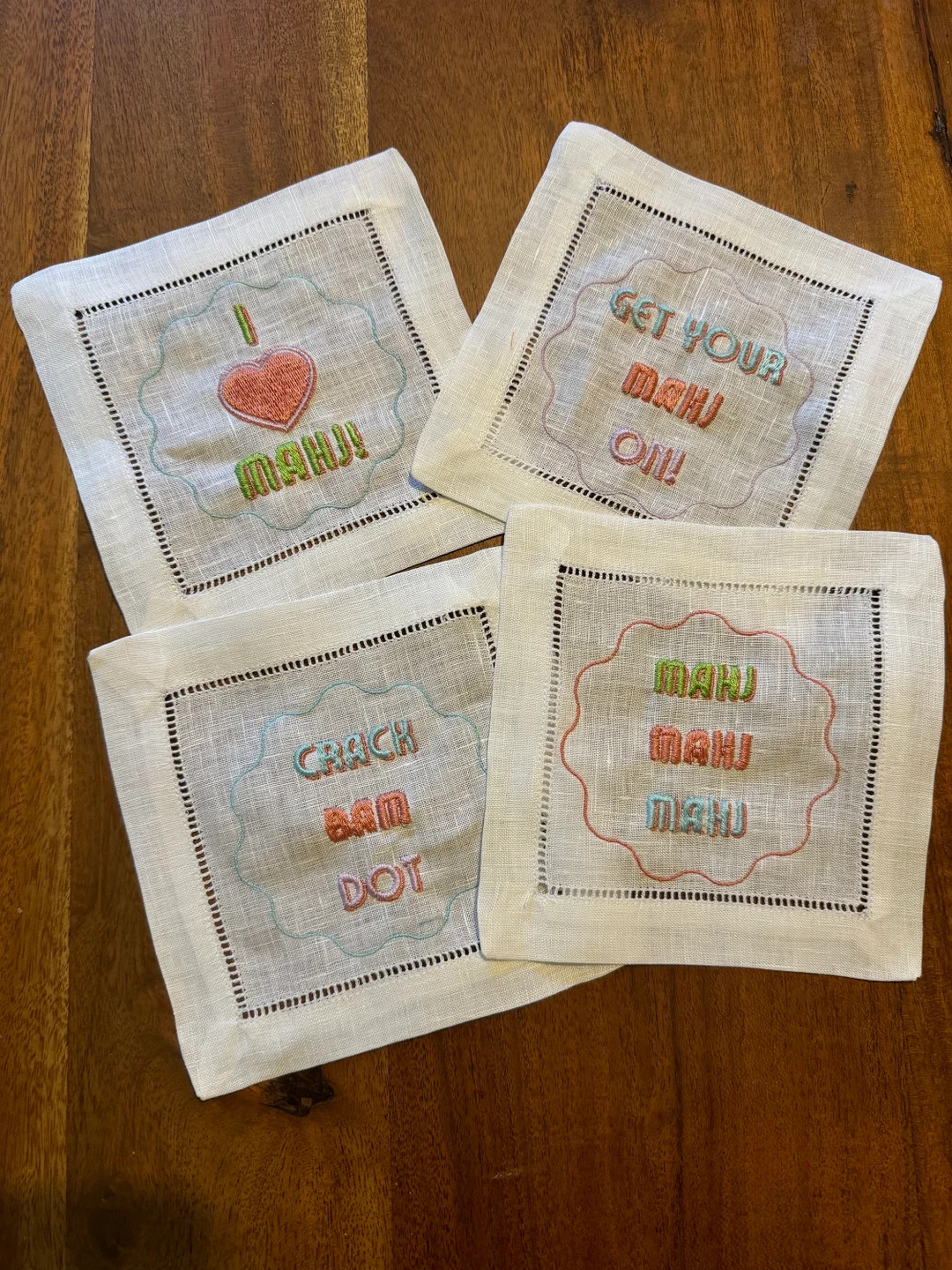 Mahjong Embroidered Cocktail Napkins - Dot Crack Bam Mahjong Cocktail Napkins - Mahjong Gift- Gif... | Etsy (DACH)