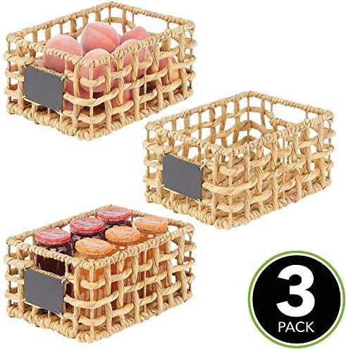 mDesign Water Hyacinth Open Weave Pantry Basket Bin with Built-in Chalkboard Label for Household Sto | Amazon (US)