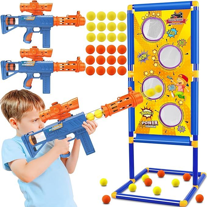 Shooting Game Toy for Boys - 2 Player Toy Foam Blaster Air Guns, 24 Foam Bullet Balls Popper & St... | Amazon (US)