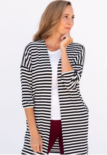 Evy's Tree Shallin Open Front Kimono Duster Cardigan Sweater XS/S Black Stripe | eBay AU