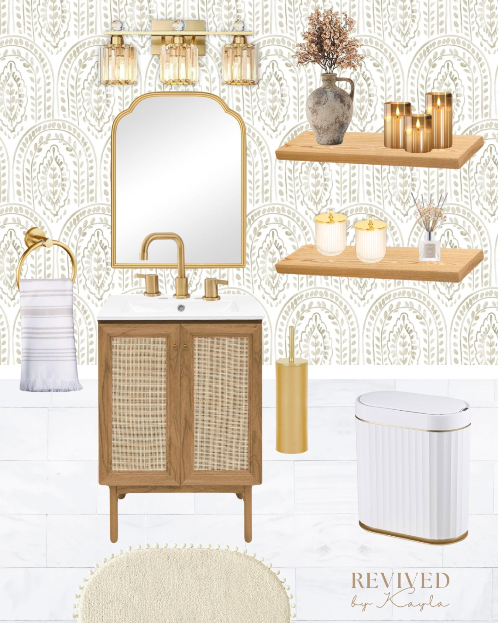 Gold and wood bathroom mood board. I love this color palette 😍

#bathroomdecor #bathroom #bathroomdesign #homedecor #home #colorpalette #moodboard

#LTKFindsUnder100 #LTKHome #LTKFindsUnder50