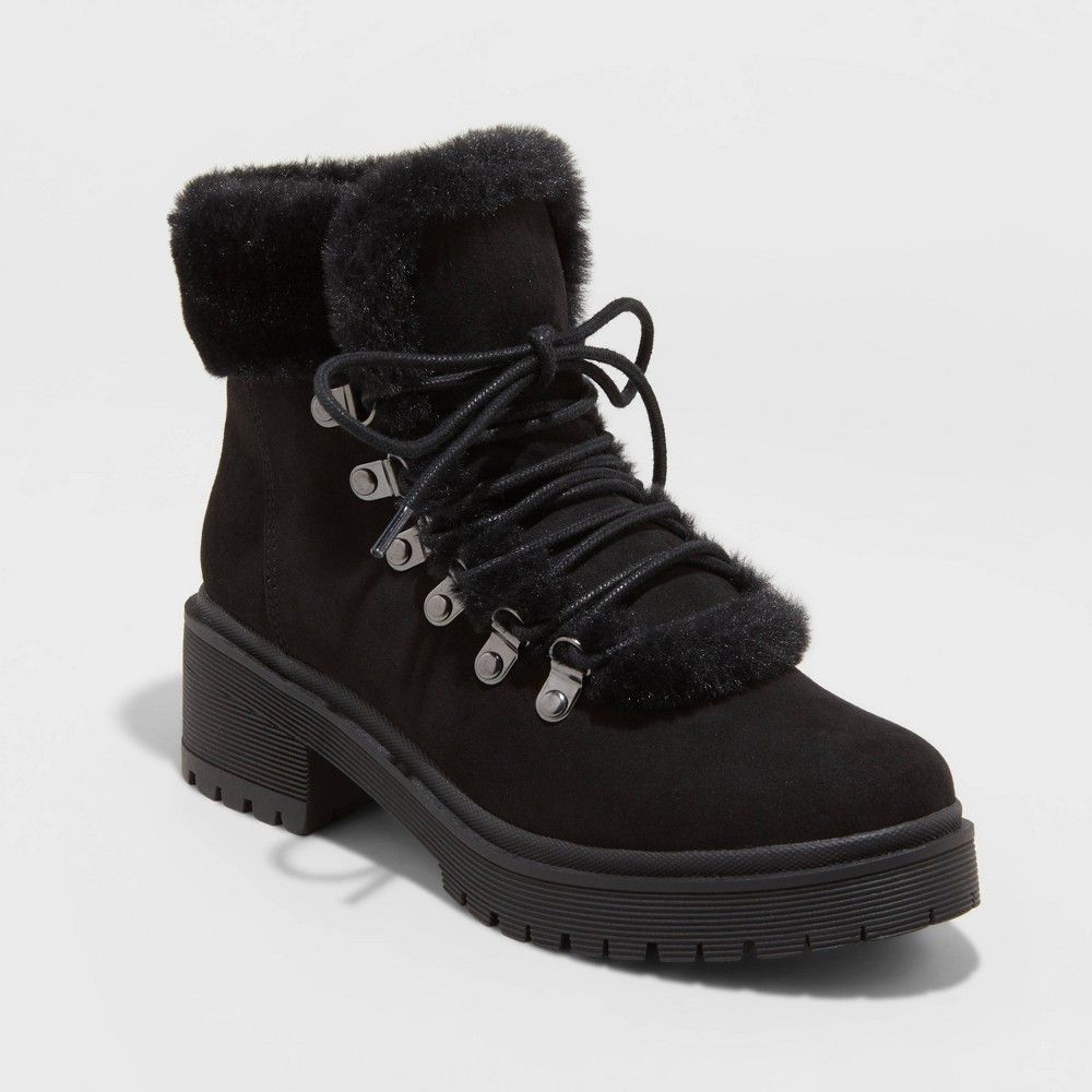 Women's Betsy Faux Fur Hiking Boots - A New Day Black 6 | Target