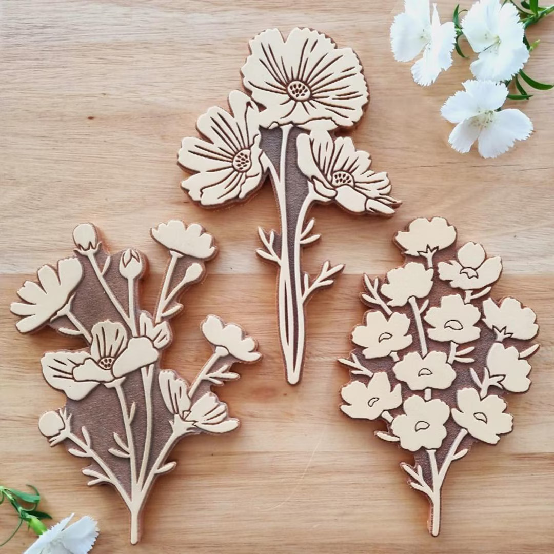 Set of 3 PRAIRIE rubber stamps / large size / flowers / floral design / stamp on fabrics / paper ... | Etsy (US)