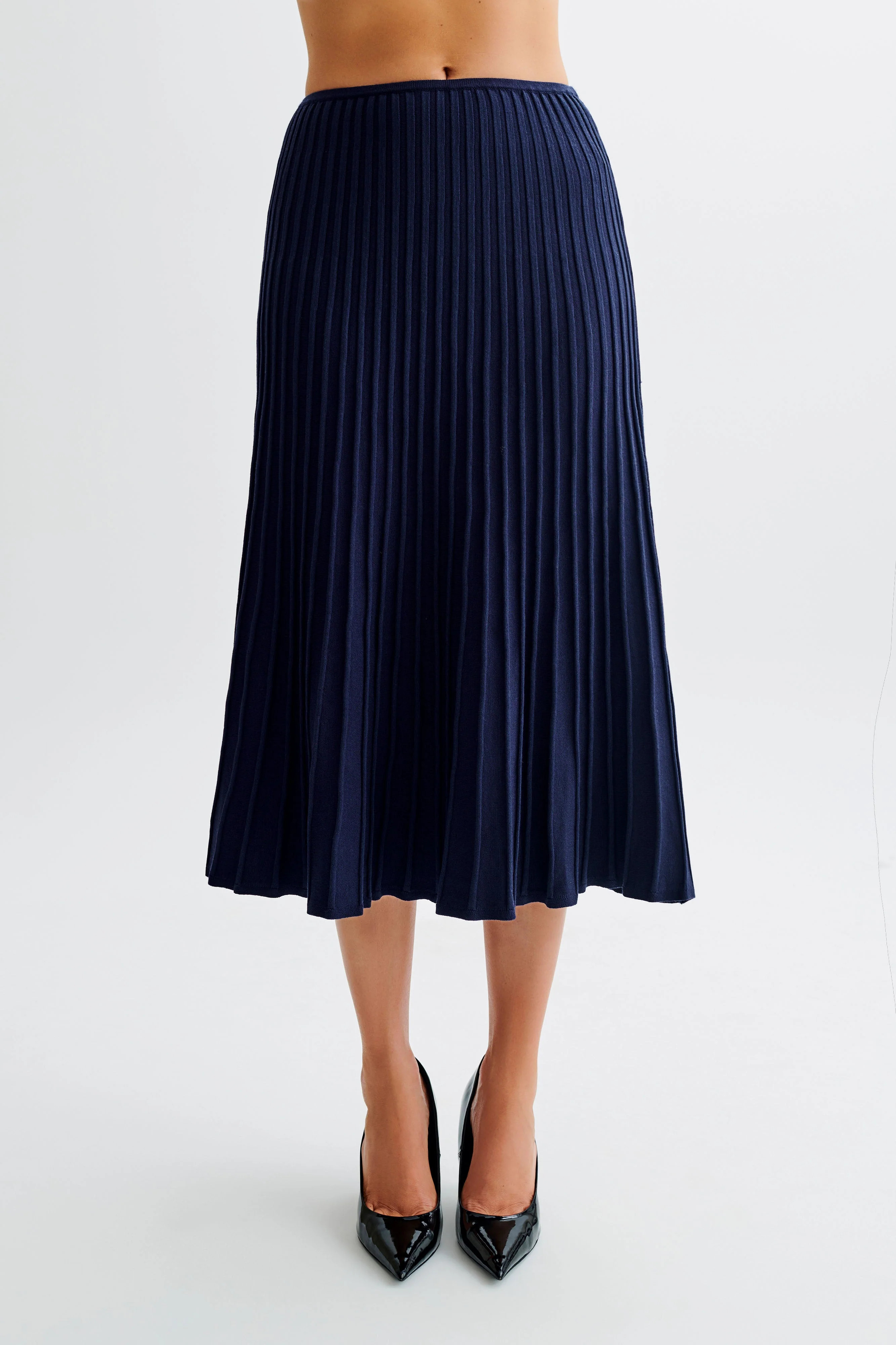 Jolene Rib Knit Midi Skirt - Navy | Meshki (APAC)