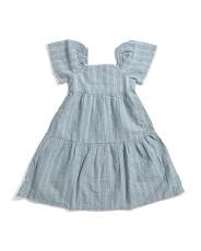 Toddler Girls Linen Blend Striped Bell Sleeve Dress | TJ Maxx