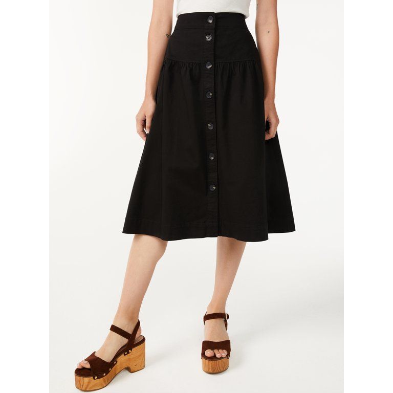 Free Assembly Women's Button Front Tiered Skirt | Walmart (US)