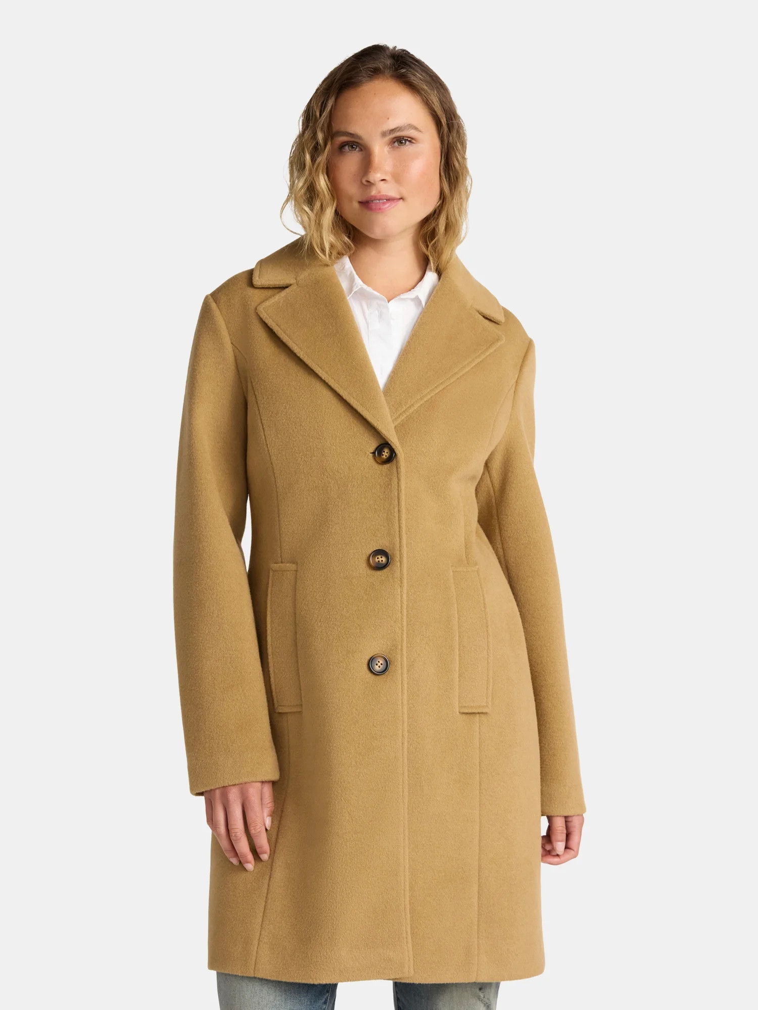 Time and Tru Women's and Women's Plus Faux Wool Boyfriend Coat, Sizes XS-2X | Walmart (US)