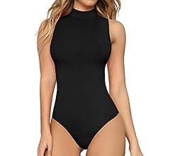 MANGOPOP Women's Mock Turtle Neck Sleeveless Tank Tops/Short Sleeve Bodysuit Leotard Clothing | Amazon (US)