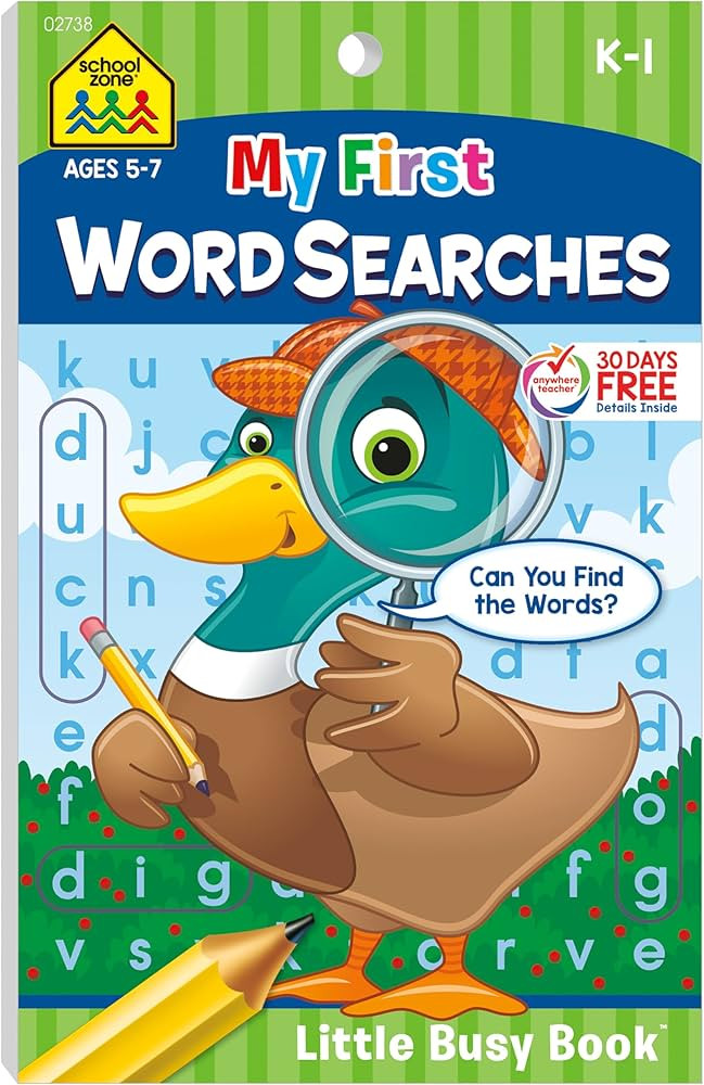 School Zone My First Word Searches Workbook: 48 Pages, Kindergarten, 1st Grade, Activity Pad, Sea... | Amazon (US)