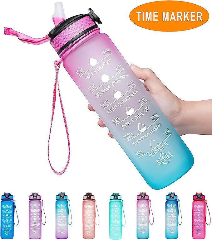 Giotto 32oz/22oz Leakproof BPA Free Drinking Water Bottle with Time Marker & Straw to Ensure You ... | Amazon (US)