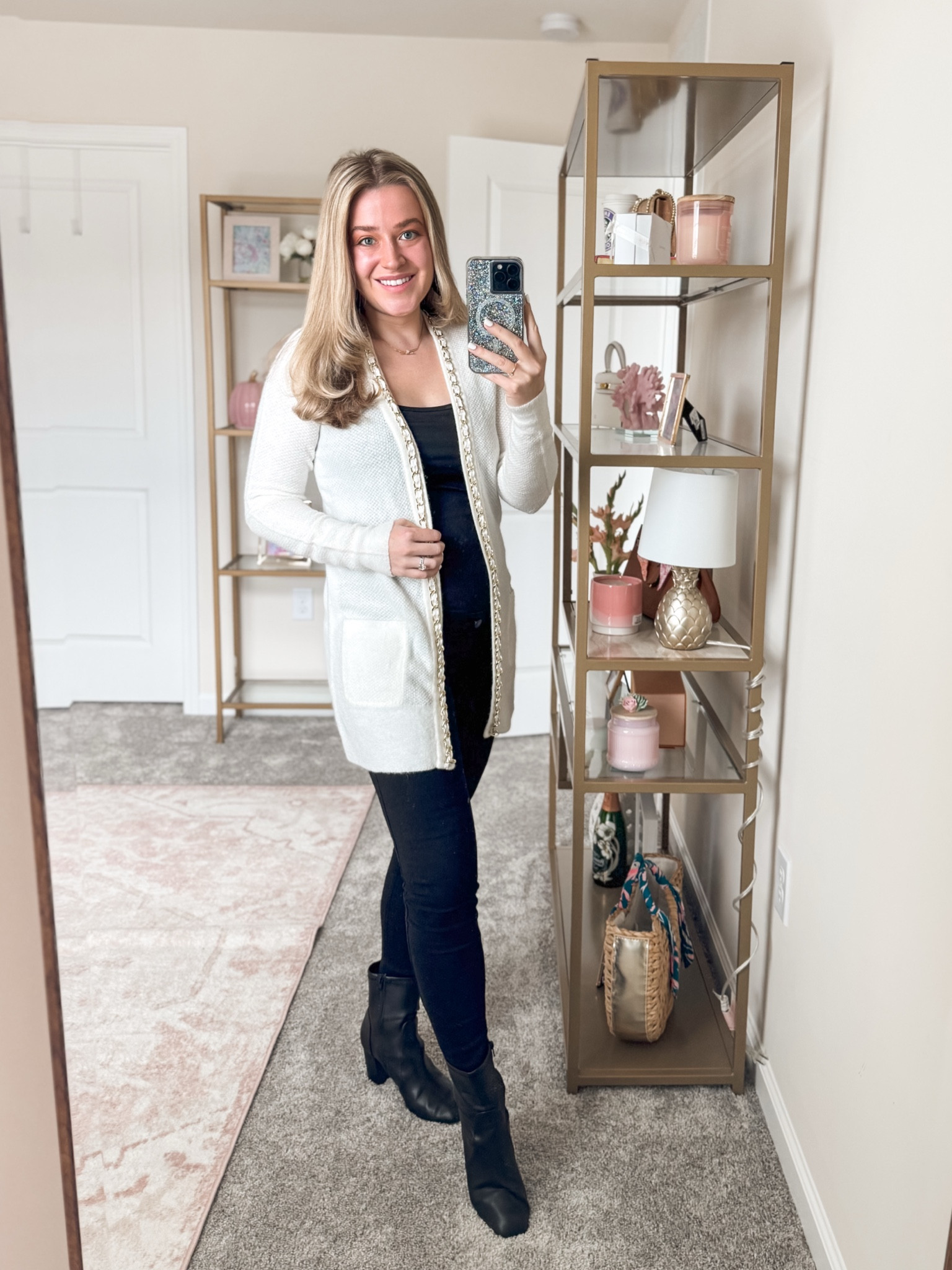 Maternity holiday outfit. Maternity black jeans. Maternity jeans. Winter cardigan. Ankle boots  

#LTKBump #LTKSaleAlert #LTKFindsUnder50