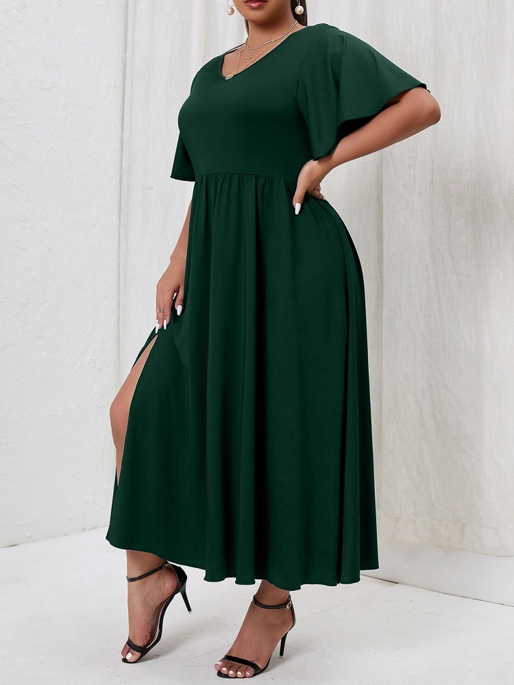 Plus Butterfly Sleeve Split Thigh Dress | SHEIN