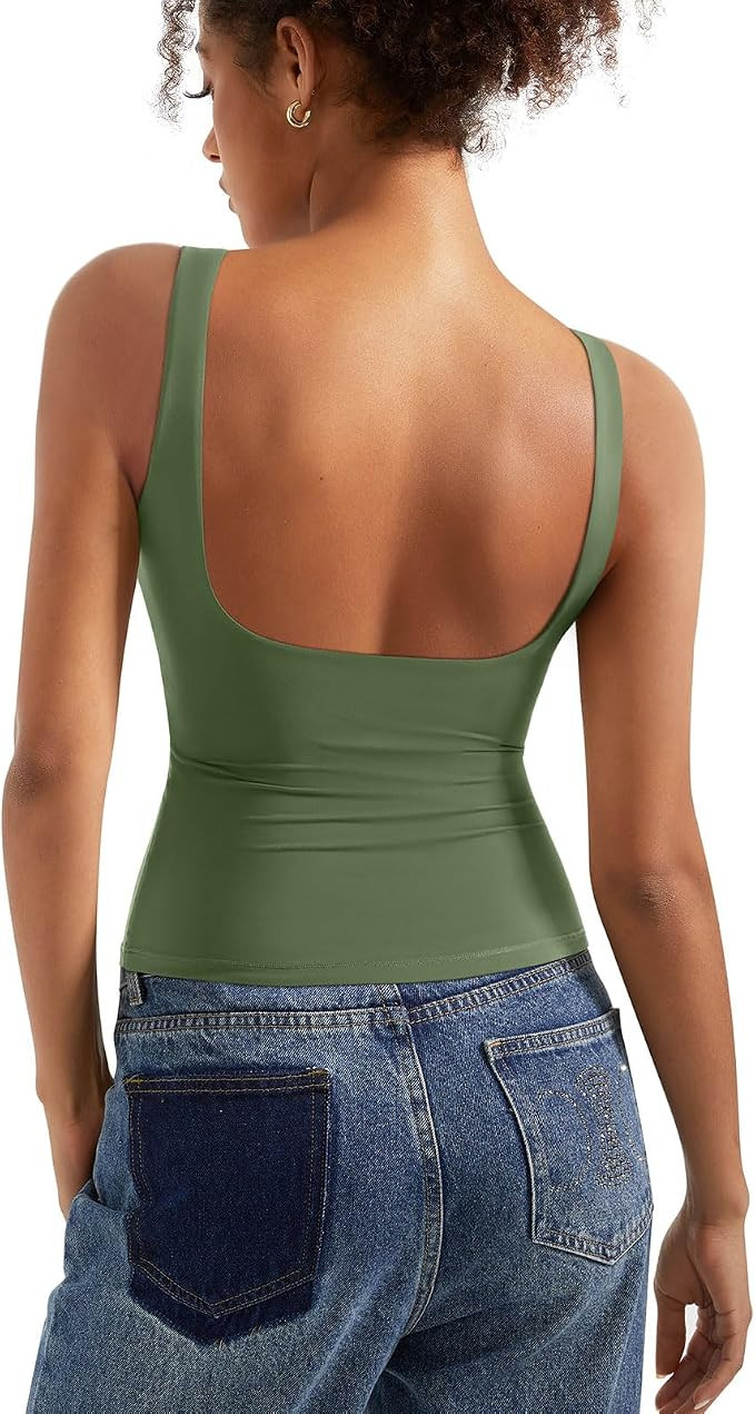 SUUKSESS Women Padded Open Back Boat Neck Tank Top Double Lined Basic Shirt | Backless Sleeveless... | Amazon (US)