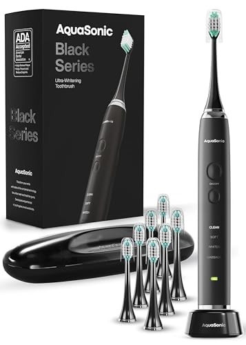 Aquasonic Black Series Ultra Whitening Toothbrush – ADA Accepted Electric Toothbrush- 8 Brush Heads & Travel Case – 40,000 VPM Electric Motor & Wireless Charging - 4 Modes w Smart Timer | Amazon (UK)