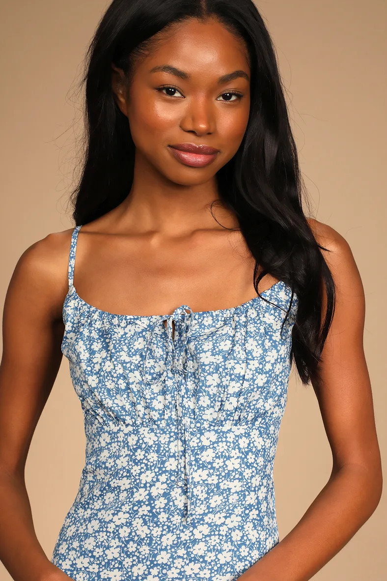 Daisy Days Blue Floral Empire Waist A-Line Mini Dress | Lulus