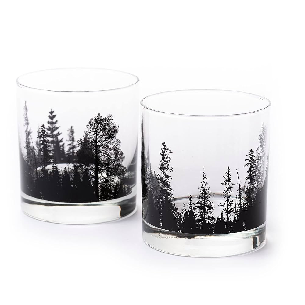 Black Lantern Whiskey Glasses – Forest Landscape Cocktail Glasses - Set of 2 Glasses - Old Fash... | Amazon (US)
