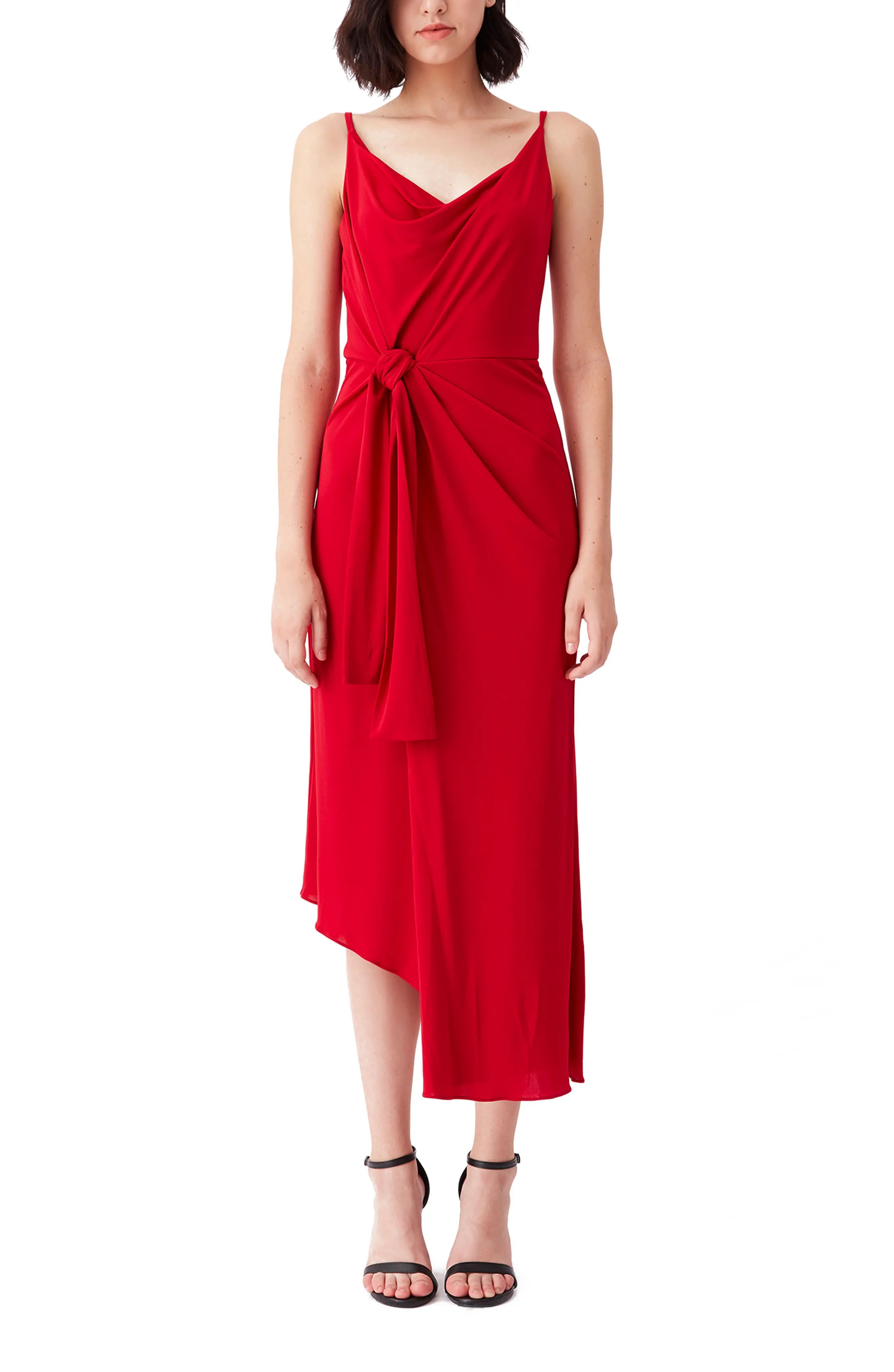 Women's Dvf Amy Asymmetrical Tie Dress, Size X-Small - Red | Nordstrom