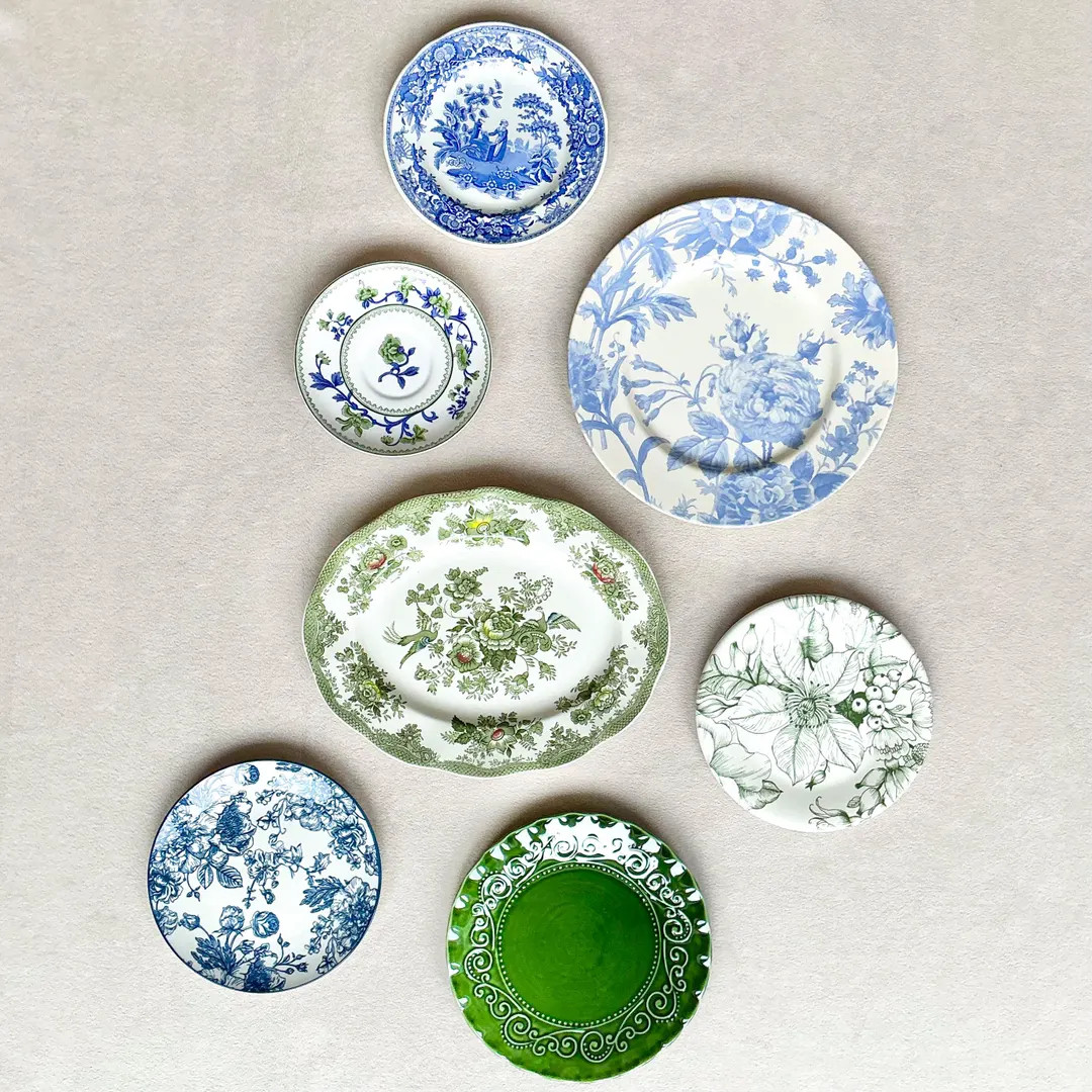 Blue and Green Floral Transferware Plate Collection: Farmhouse Cottage Wall Decor. Gallery Wall P... | Etsy (US)